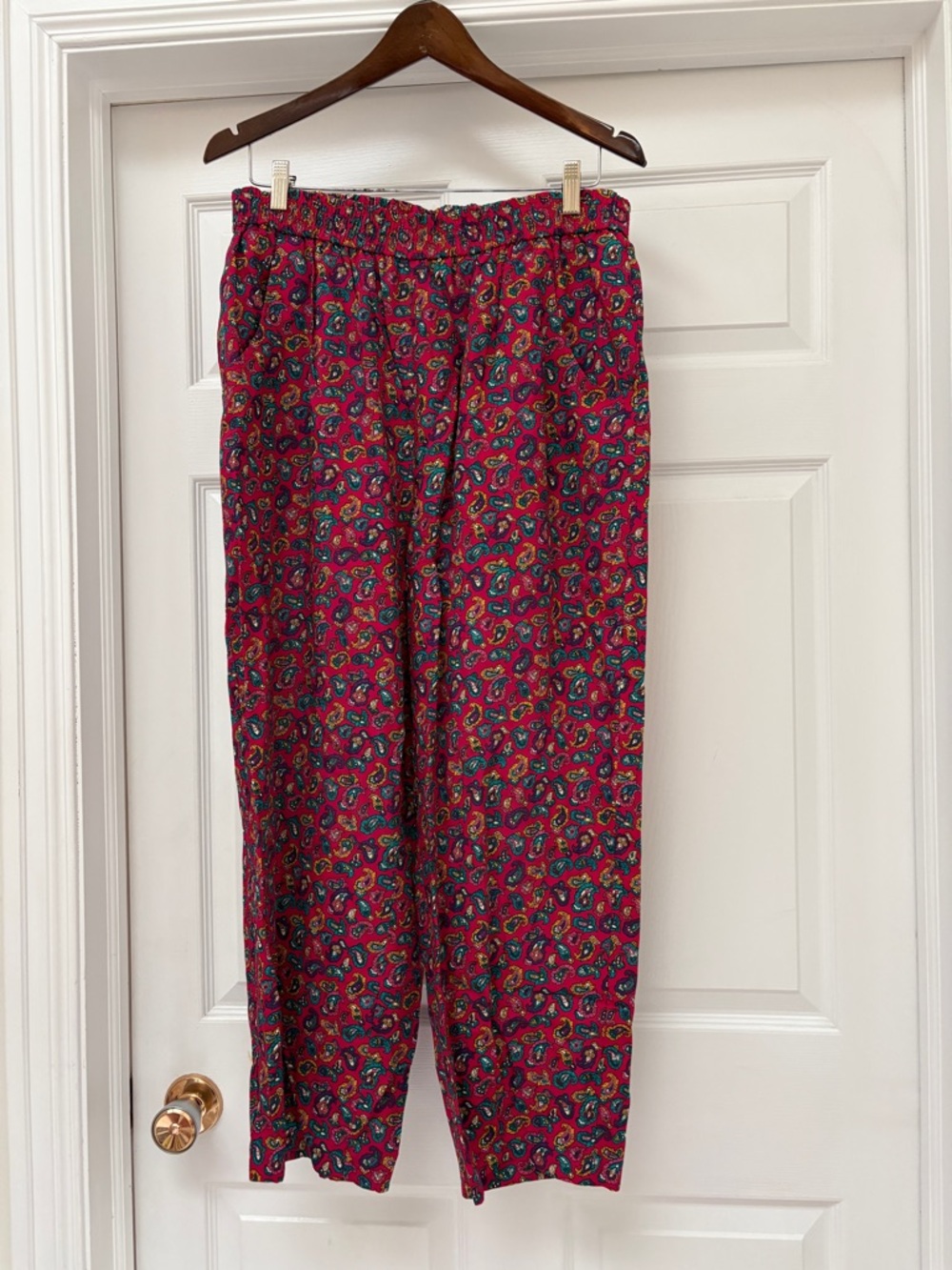 Paisley Print Elastic Waist Pants with pockets ladies M/L